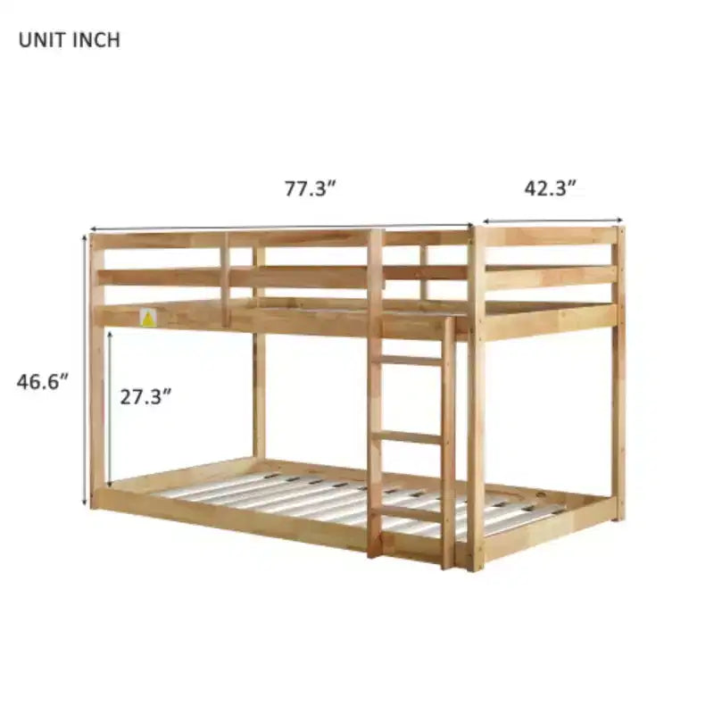 Twin over Twin Bunk Bed with Ladder, Reinforced Slat Platforms for Upper & Lower Beds