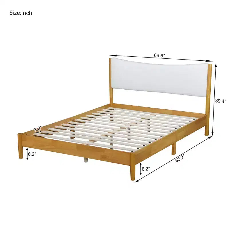 Queen Size Platform Bed with Boucle Upholstered Headboard & Underbed Storage, Natural