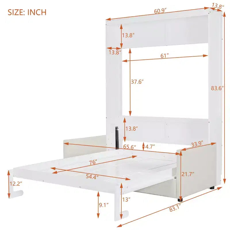Full Size Murphy Bed with Sofa & Cushion, Folds Flat, MDF, 600 lbs Capacity