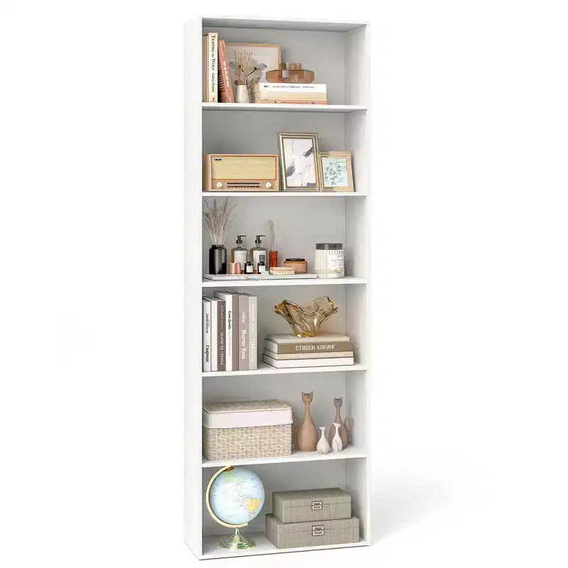 70in Tall 6-Tier Open Bookcase with Anti-Toppling Kits, Rustic Brown & Black