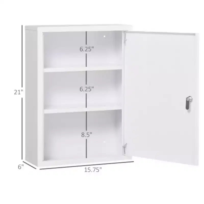 3 Tier Steel Locking Wall Cabinet, 16 x 21 Medicine Cabinet for Bathroom or Kitchen, With 2 Keys