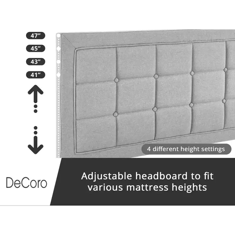 Upholstered Platform Full Size Bed Frame with Button-Tufted Headboard & Wood Slat Support