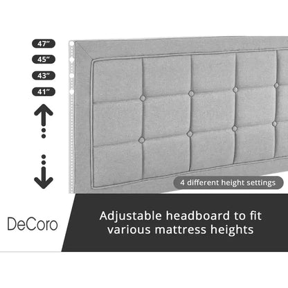 Upholstered Platform Full Size Bed Frame with Button-Tufted Headboard & Wood Slat Support
