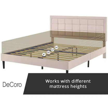 Upholstered Platform Full Size Bed Frame with Button-Tufted Headboard & Wood Slat Support