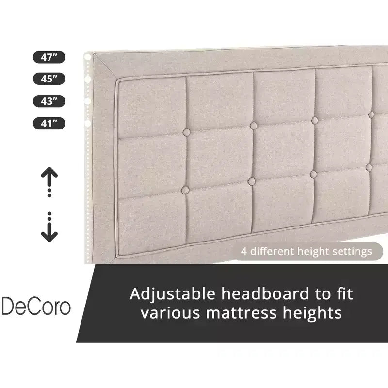 Upholstered Platform Full Size Bed Frame with Button-Tufted Headboard & Wood Slat Support