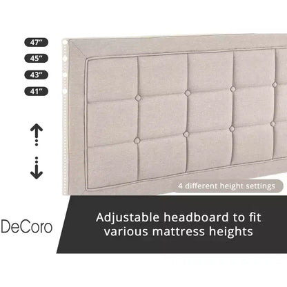 Upholstered Platform Full Size Bed Frame with Button-Tufted Headboard & Wood Slat Support