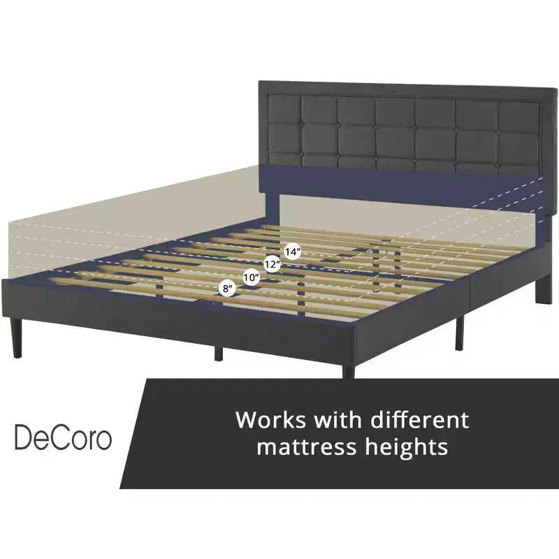 Upholstered Platform Full Size Bed Frame with Button-Tufted Headboard & Wood Slat Support