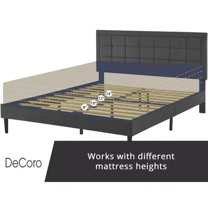 Upholstered Platform Full Size Bed Frame with Button-Tufted Headboard & Wood Slat Support
