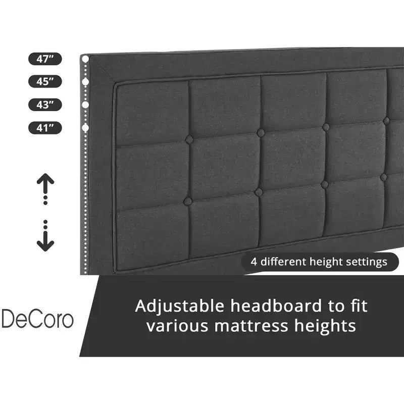 Upholstered Platform Full Size Bed Frame with Button-Tufted Headboard & Wood Slat Support
