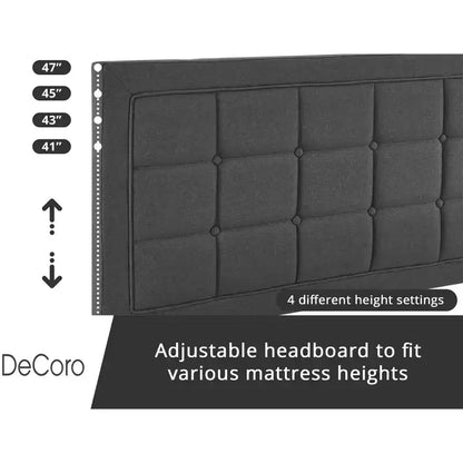 Upholstered Platform Full Size Bed Frame with Button-Tufted Headboard & Wood Slat Support