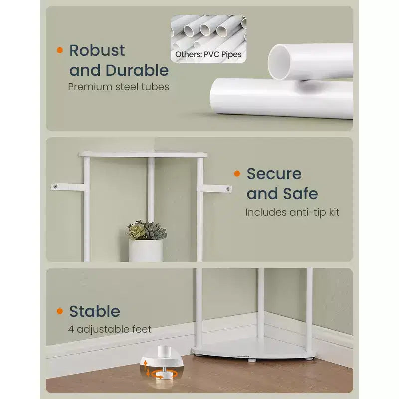 5-Tier Corner Shelf with Toolless Assembly & Anti-Tip Kit, Rustic Brown, 15x10.6x54.7in