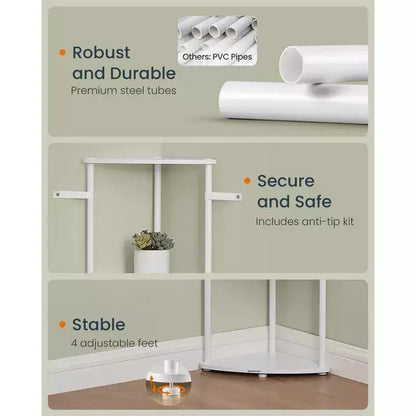 5-Tier Corner Shelf with Toolless Assembly & Anti-Tip Kit, Rustic Brown, 15x10.6x54.7in