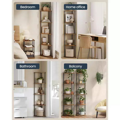 5-Tier Corner Shelf with Toolless Assembly & Anti-Tip Kit, Rustic Brown, 15x10.6x54.7in