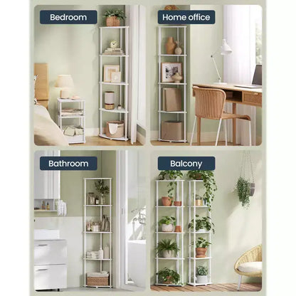 5-Tier Corner Shelf with Toolless Assembly & Anti-Tip Kit, Rustic Brown, 15x10.6x54.7in