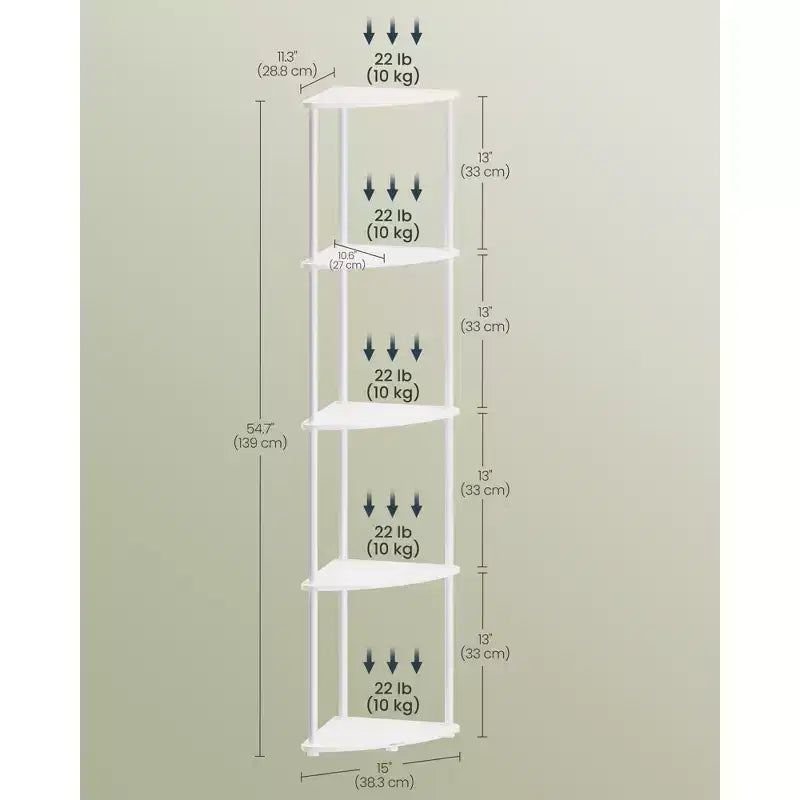 5-Tier Corner Shelf with Toolless Assembly & Anti-Tip Kit, Rustic Brown, 15x10.6x54.7in