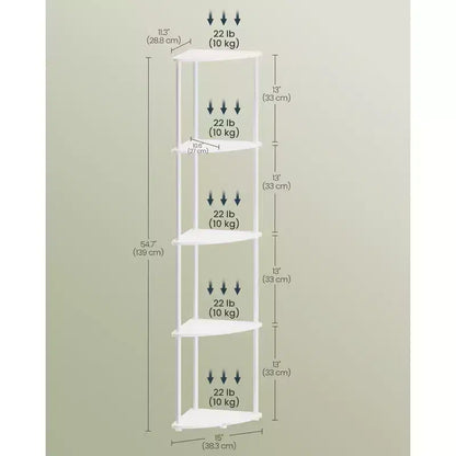 5-Tier Corner Shelf with Toolless Assembly & Anti-Tip Kit, Rustic Brown, 15x10.6x54.7in