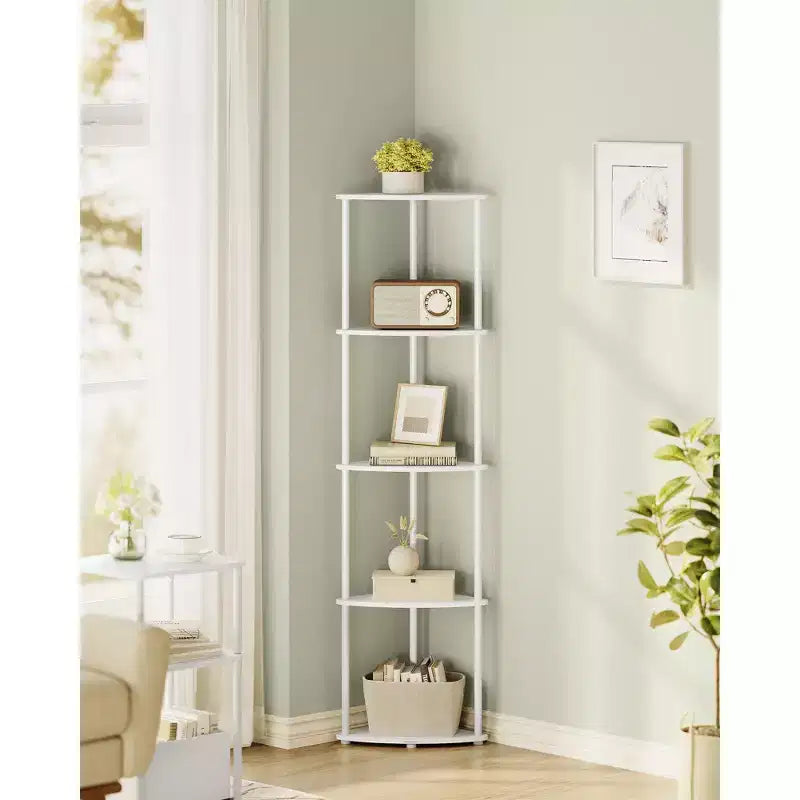 5-Tier Corner Shelf with Toolless Assembly & Anti-Tip Kit, Rustic Brown, 15x10.6x54.7in