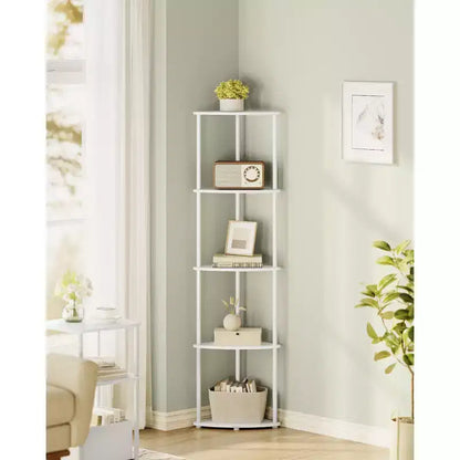 5-Tier Corner Shelf with Toolless Assembly & Anti-Tip Kit, Rustic Brown, 15x10.6x54.7in