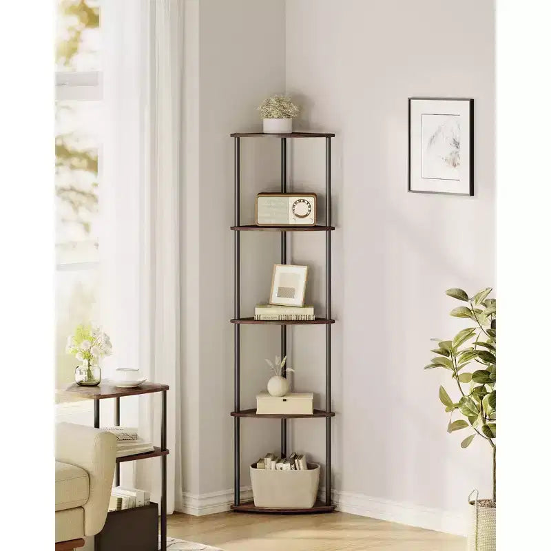 5-Tier Corner Shelf with Toolless Assembly & Anti-Tip Kit, Rustic Brown, 15x10.6x54.7in