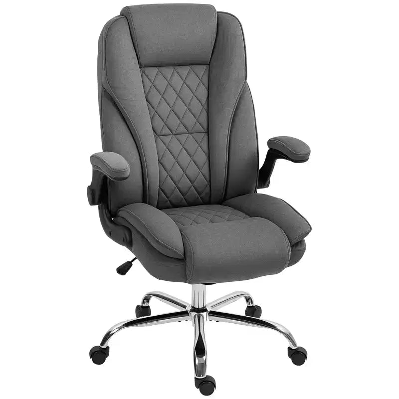 HOMCOM Executive Office Chair, Fabric Comfy Computer Desk Chair with Swivel Wheels, Flip-up Armrest, Adjustable Height