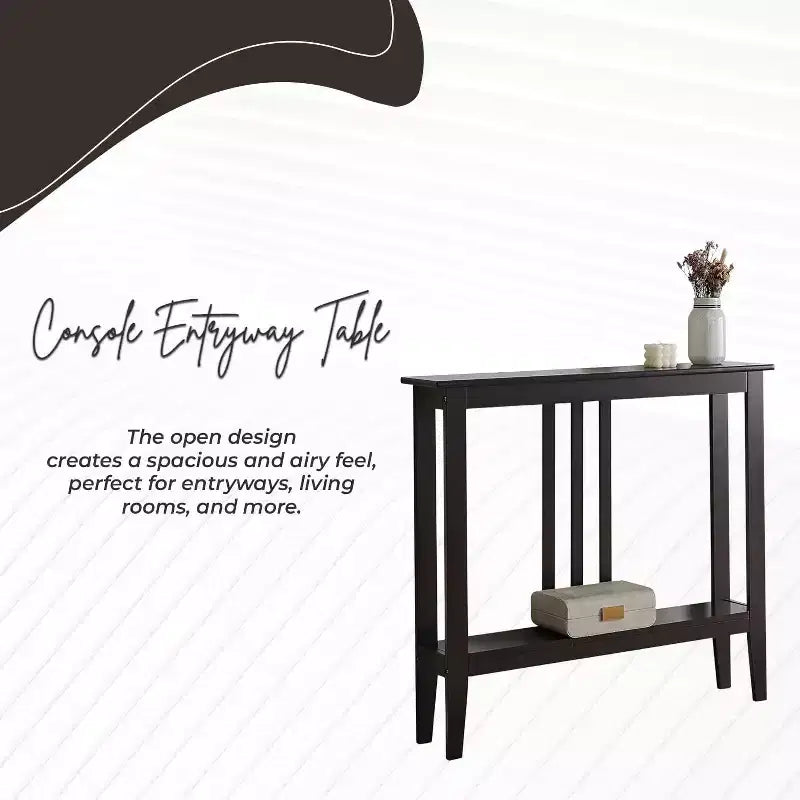 Narrow Console Table with Open Shelf & Reinforced Beams, Entryway & Hallway, 36in