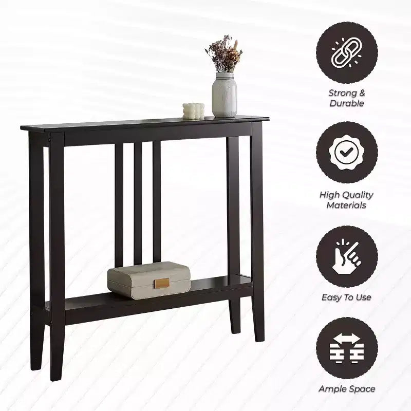 Narrow Console Table with Open Shelf & Reinforced Beams, Entryway & Hallway, 36in