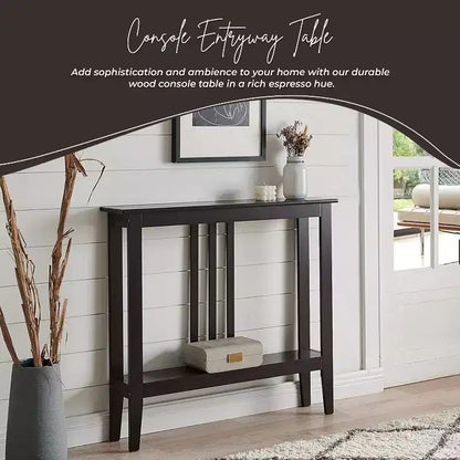 Narrow Console Table with Open Shelf & Reinforced Beams, Entryway & Hallway, 36in