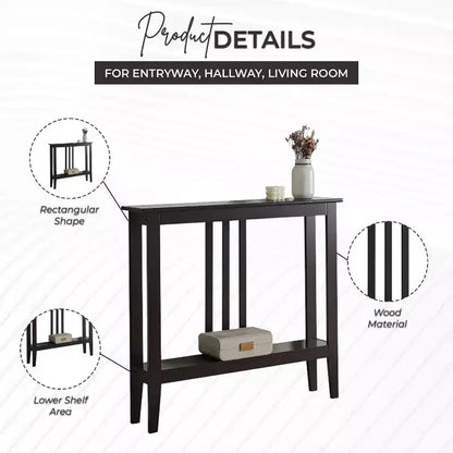 Narrow Console Table with Open Shelf & Reinforced Beams, Entryway & Hallway, 36in