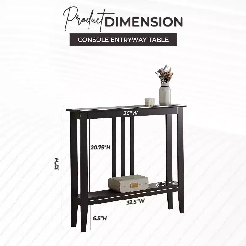 Narrow Console Table with Open Shelf & Reinforced Beams, Entryway & Hallway, 36in