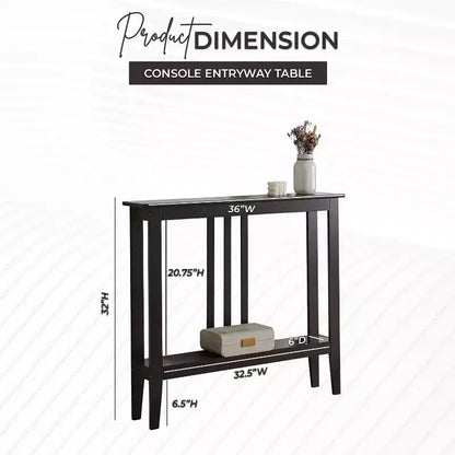 Narrow Console Table with Open Shelf & Reinforced Beams, Entryway & Hallway, 36in