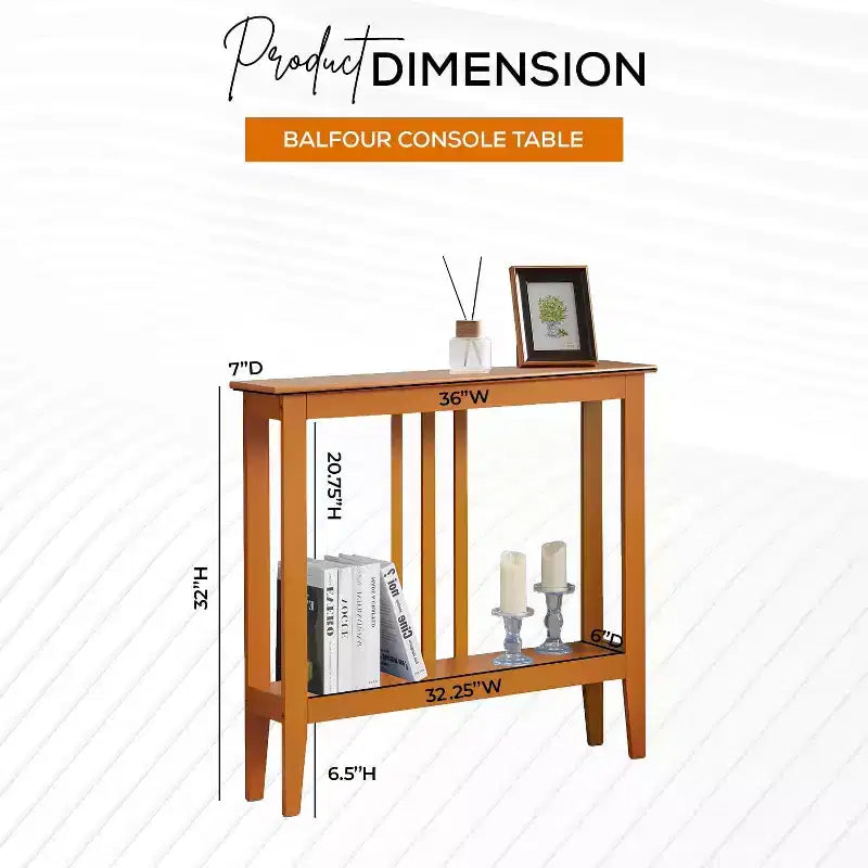 Narrow Console Table with Open Shelf & Reinforced Beams, Entryway & Hallway, 36in