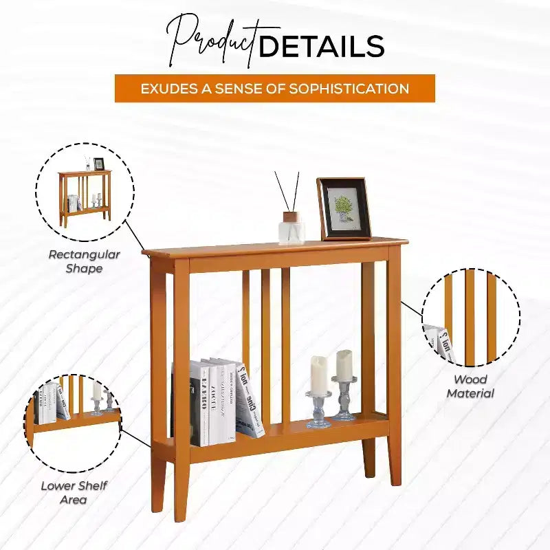 Narrow Console Table with Open Shelf & Reinforced Beams, Entryway & Hallway, 36in
