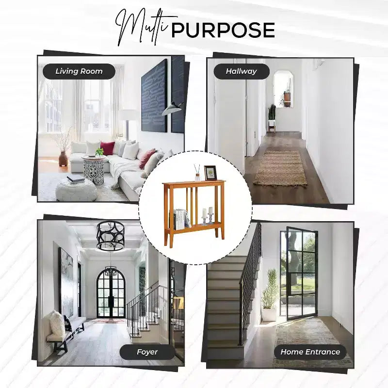 Narrow Console Table with Open Shelf & Reinforced Beams, Entryway & Hallway, 36in