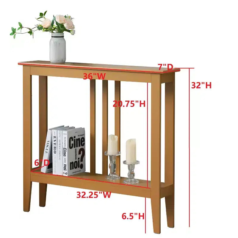 Narrow Console Table with Open Shelf & Reinforced Beams, Entryway & Hallway, 36in