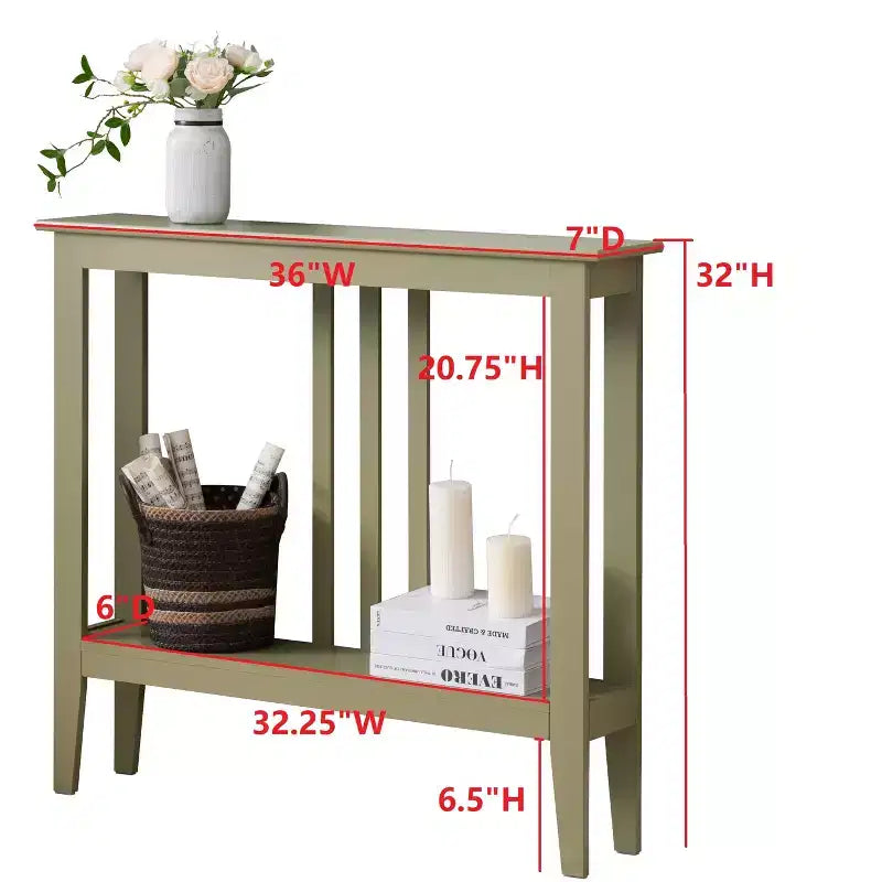 Narrow Console Table with Open Shelf & Reinforced Beams, Entryway & Hallway, 36in
