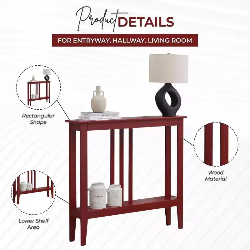 Narrow Console Table with Open Shelf & Reinforced Beams, Entryway & Hallway, 36in