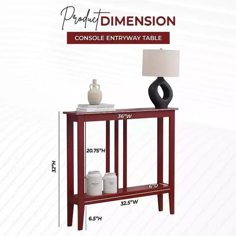 Narrow Console Table with Open Shelf & Reinforced Beams, Entryway & Hallway, 36in