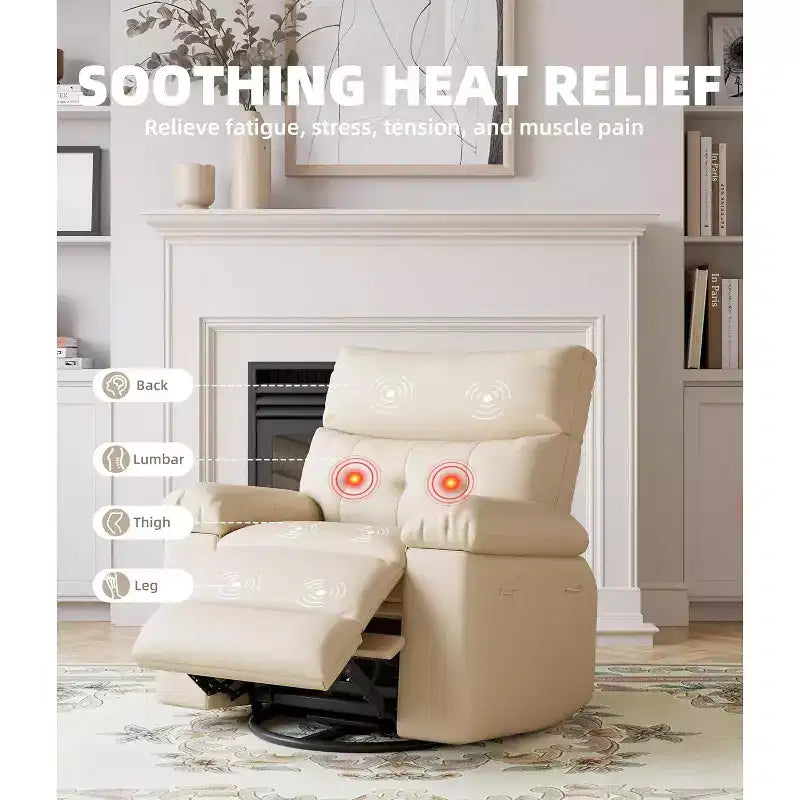 Electric Recliner Chair - 360 Swivel with Heat and Massage, PU Leather Large Recliner for Adults, Comfortable Lazy Chair with 1.5X Sponge Filling.