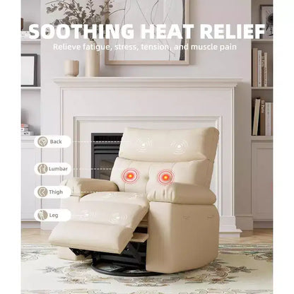 Electric Recliner Chair - 360 Swivel with Heat and Massage, PU Leather Large Recliner for Adults, Comfortable Lazy Chair with 1.5X Sponge Filling.