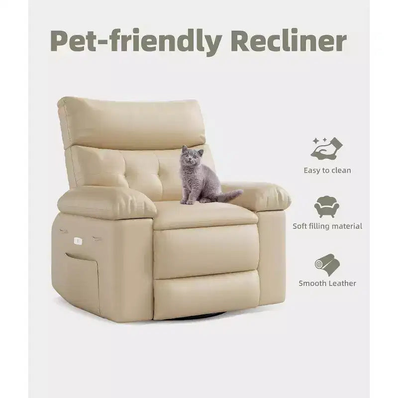 Electric Recliner Chair - 360 Swivel with Heat and Massage, PU Leather Large Recliner for Adults, Comfortable Lazy Chair with 1.5X Sponge Filling.