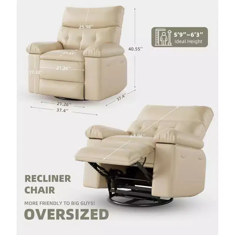 Electric Recliner Chair - 360 Swivel with Heat and Massage, PU Leather Large Recliner for Adults, Comfortable Lazy Chair with 1.5X Sponge Filling.