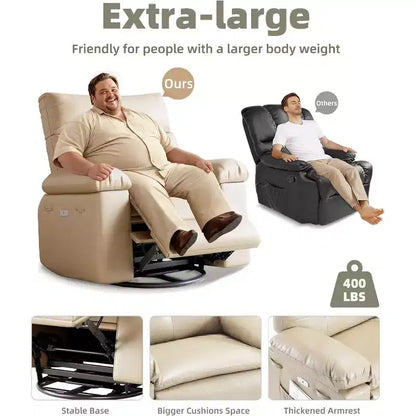 Electric Recliner Chair - 360 Swivel with Heat and Massage, PU Leather Large Recliner for Adults, Comfortable Lazy Chair with 1.5X Sponge Filling.