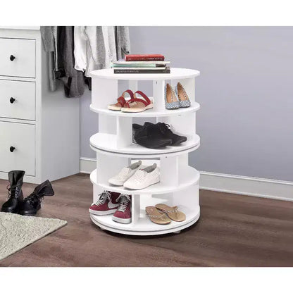 4-Tier 360° Rotating Shoe Rack, Holds 16 Pairs, Lazy Susan Shoe Organizer, Chocolate Finish
