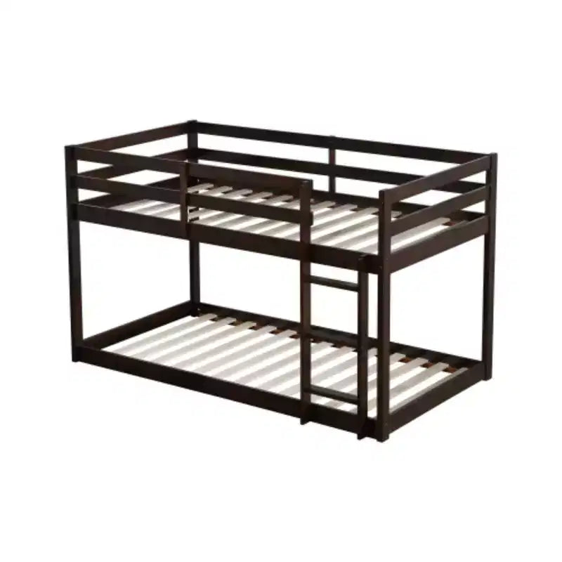Twin over Twin Bunk Bed with Ladder, Reinforced Slat Platforms for Upper & Lower Beds