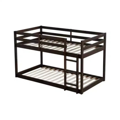 Twin over Twin Bunk Bed with Ladder, Reinforced Slat Platforms for Upper & Lower Beds