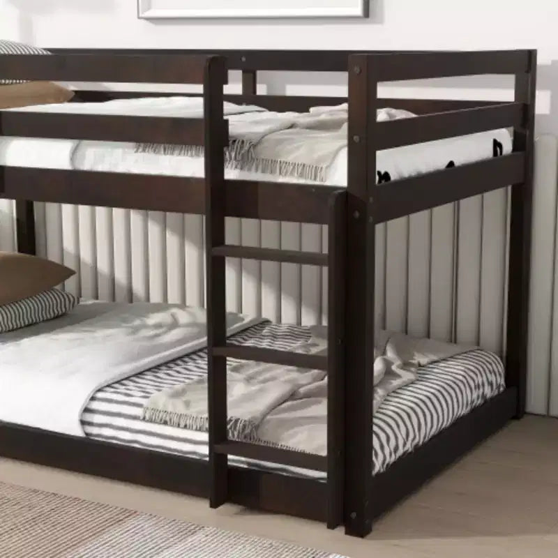 Twin over Twin Bunk Bed with Ladder, Reinforced Slat Platforms for Upper & Lower Beds