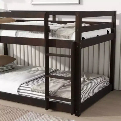 Twin over Twin Bunk Bed with Ladder, Reinforced Slat Platforms for Upper & Lower Beds