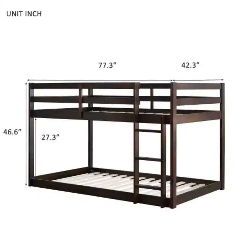 Twin over Twin Bunk Bed with Ladder, Reinforced Slat Platforms for Upper & Lower Beds