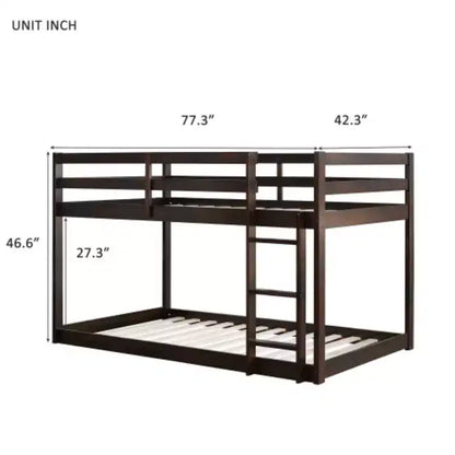 Twin over Twin Bunk Bed with Ladder, Reinforced Slat Platforms for Upper & Lower Beds