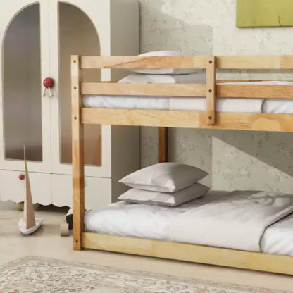 Twin over Twin Bunk Bed with Ladder, Reinforced Slat Platforms for Upper & Lower Beds